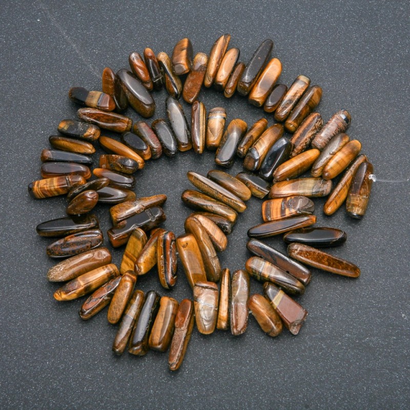 Natural Stone Strand Tiger's Eye Chip "Needle", Diameter 18x6mm, Length 40cm +