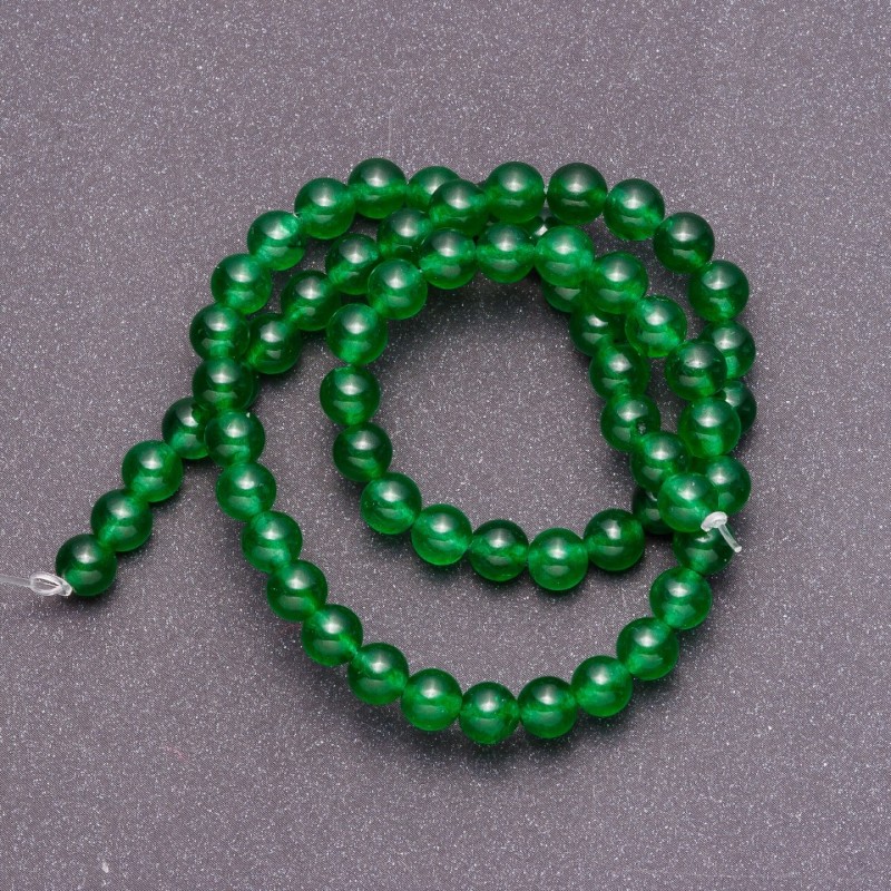 Chrysoprase Natural Stone Beads on Fishing Line, smooth round, diameter 6mm, length 38cm