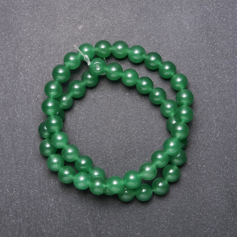 Nephrite beads on thread, smooth round bead, diameter 10mm+-, length 38cm+-