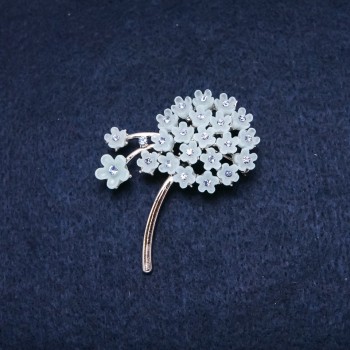 Brooch Flower 52x40mm Rhinestones Colour Blue Metal Silver-Tone