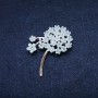 Brooch Flower 52x40mm Rhinestones Colour Blue Metal Silver-Tone