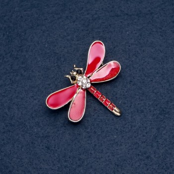 Brooch "Dragonfly" Red Wings 35x45mm Insect Series Metal Colour