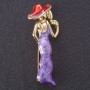Brooch "Lady with a Glass" Red and Lilac "Metallic" Enamel, Metal Colour "Gold", Themed Series 5x2cm