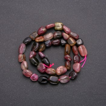 Natural Tourmaline Beads Cabochon Round, 7x9 mm approx, linked on thread, length 38 cm approx