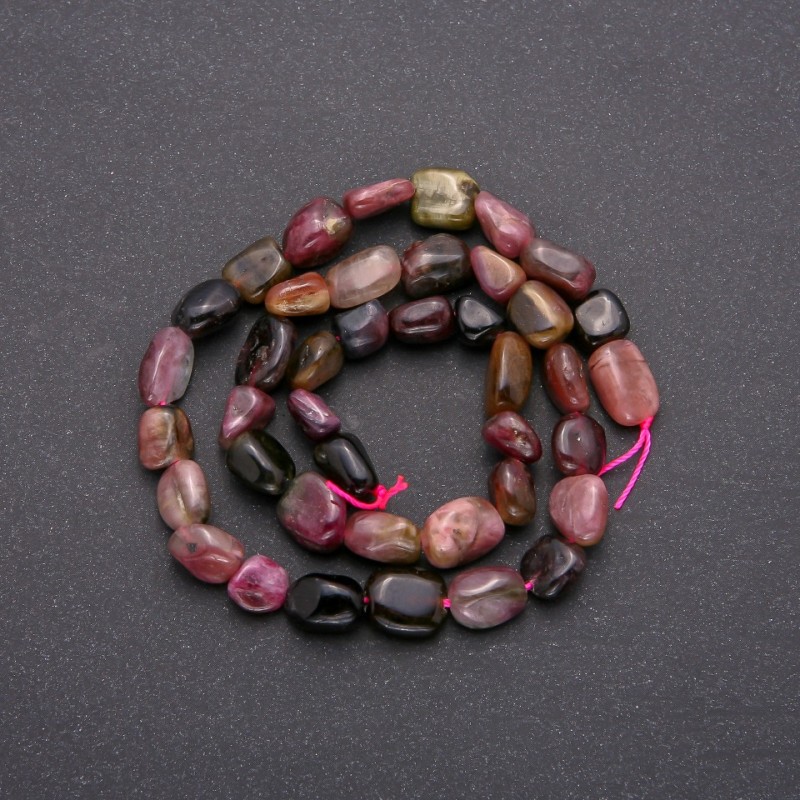 Natural Tourmaline Beads Cabochon Round, 7x9 mm approx, linked on thread, length 38 cm approx