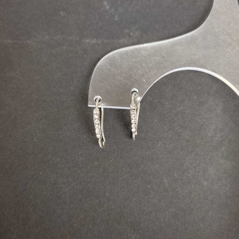 Earring posts with rhinestones 19×2 mm silver-coloured metal price per pair