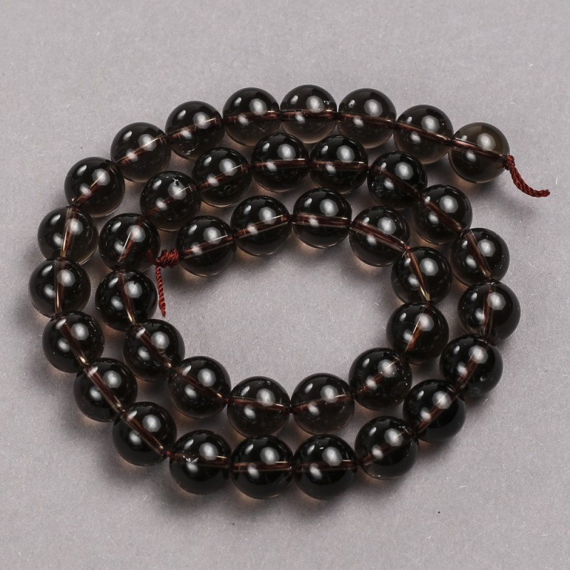 Beads on a thread of natural stone Smoky Topaz smooth sphere, diameter 10mm +/-, length 39cm +/-