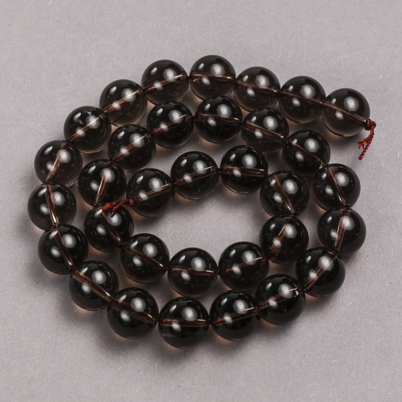 Beads on thread from natural stone Smoky Topaz smooth ball, diameter 12mm ±, length 40cm ±