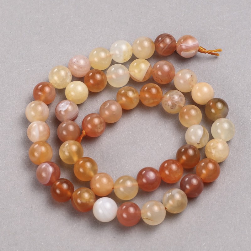 Orange Agate Beads on Thread, Natural Stone, Smooth Round Beads 8.5mm Ø, Length 39cm ±