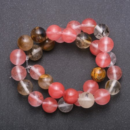 Natural Chalcedony Beads assortment on thread, smooth round bead 12 mm (+/-), length 37 cm