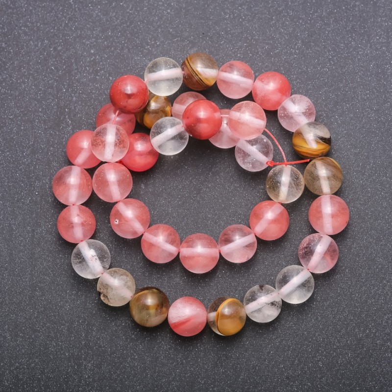 Natural Chalcedony Beads assortment on thread smooth sphere, diameter 10 (+ -) mm, length 36cm