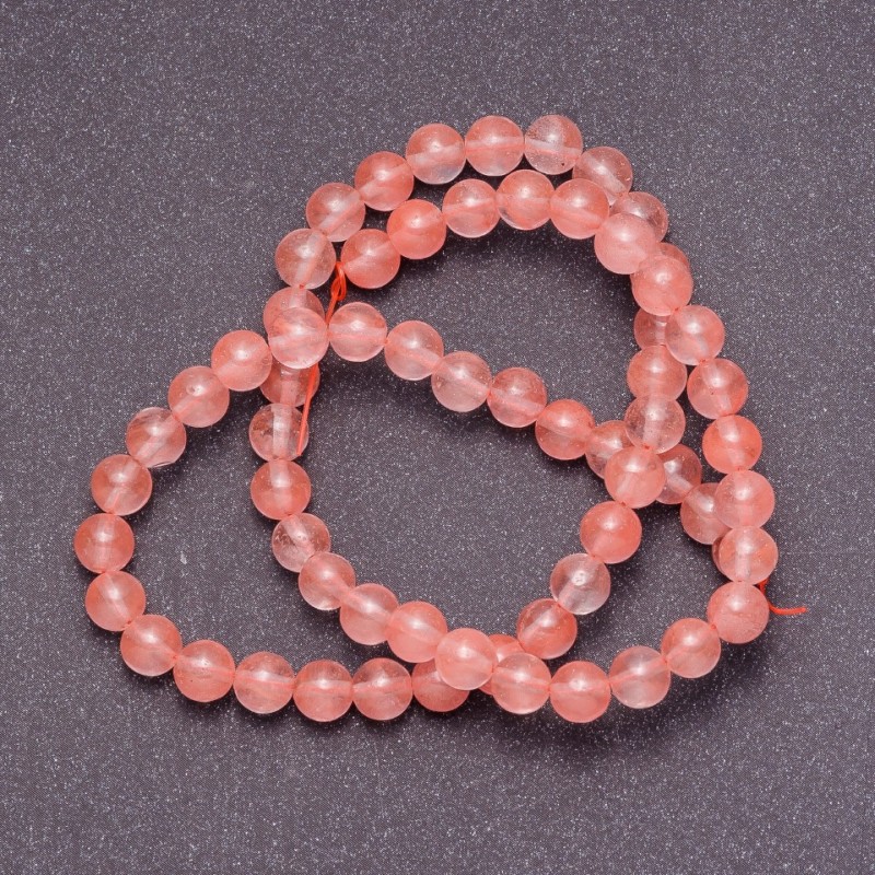 Pink chalcedony beads on thread, smooth round bead, diameter 4mm, length 38cm