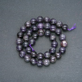 Amethyst Beads on Thread, Natural Stone, Smooth Round Beads 10mm, 38cm Length +