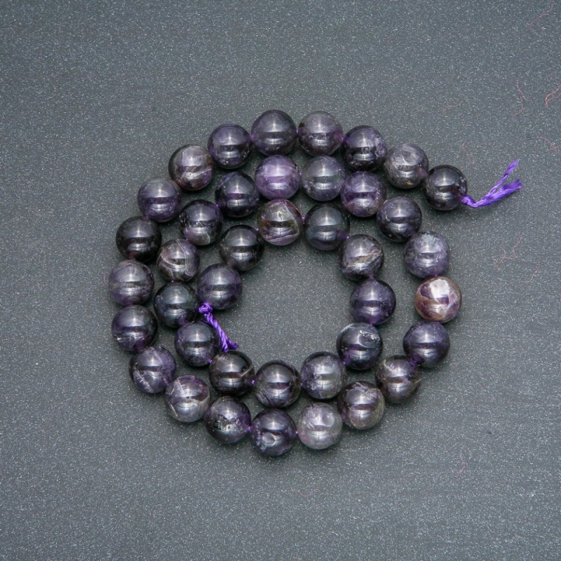 Amethyst Beads on Thread, Natural Stone, Smooth Round Beads 10mm, 38cm Length +
