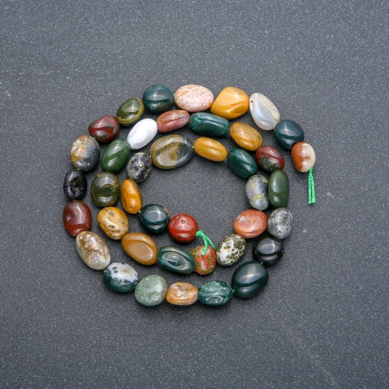 Jasper Beads on Thread, Tumbled, 8x10mm, 40cm Length +