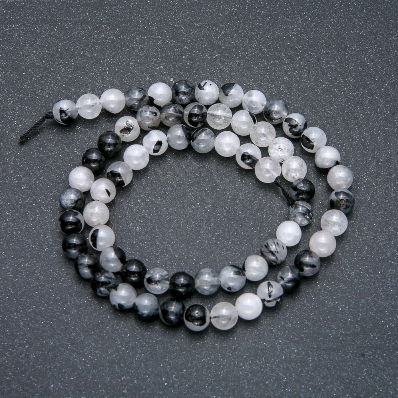 Natural stone Beads on thread Rutilated Quartz Hairline round bead, diameter 6mm + -, length 39cm