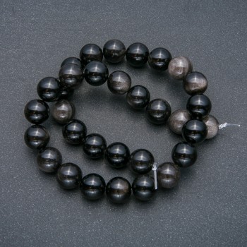 Beads on thread Natural Stone Silver Obsidian Smooth ball, diameter 12mm + -, length 39cm +