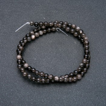 Beads on thread Silver Obsidian Smooth sphere 4mm diameter +-, thread length 39cm +