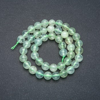 Prehnite beads on thread, natural stone, smooth ball, diameter 8mm, length 39cm