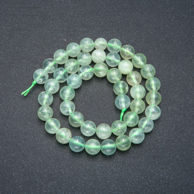 Prehnite beads on thread, natural stone, smooth ball, diameter 8mm, length 39cm
