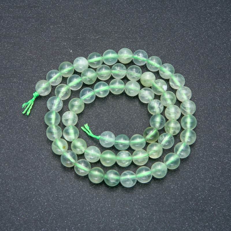 Prehnite Beads on Thread - Smooth Round Bead, 6mm diameter ±, 39cm length ±