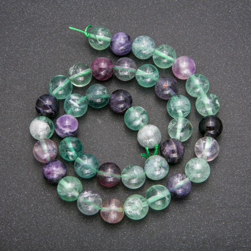 Fluorite Beads on Thread, Smooth Round Beads 10mm Diameter, 38 cm Length