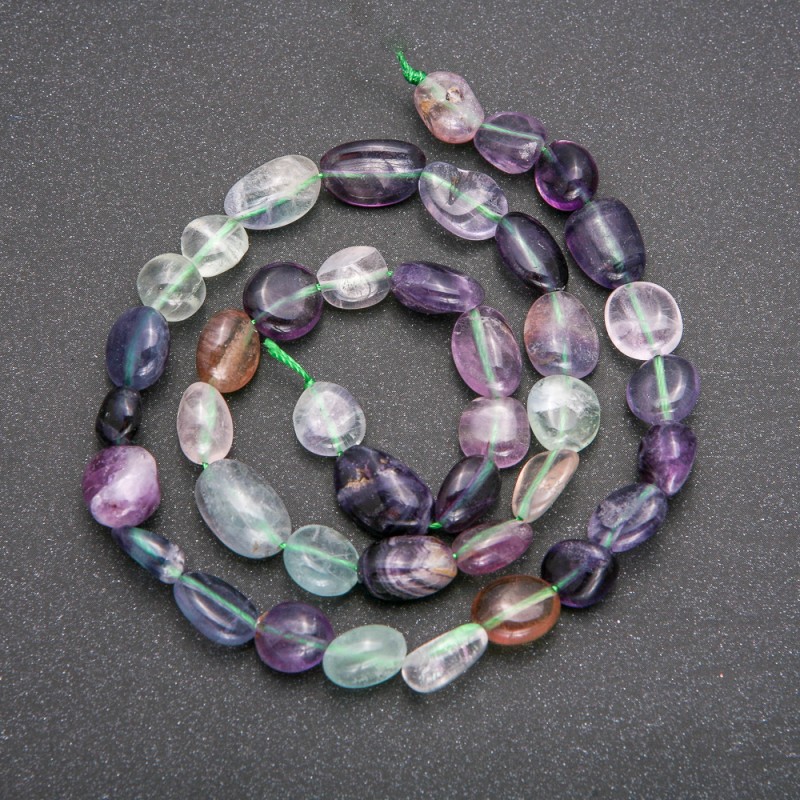 Fluorite Beads on Thread, natural stone, d ±7–9mm, 40 cm length