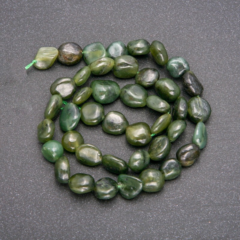 Natural Stone Beads on Thread Jadeite Tumbled, Diameter 9x12mm +/-, Length 40cm +
