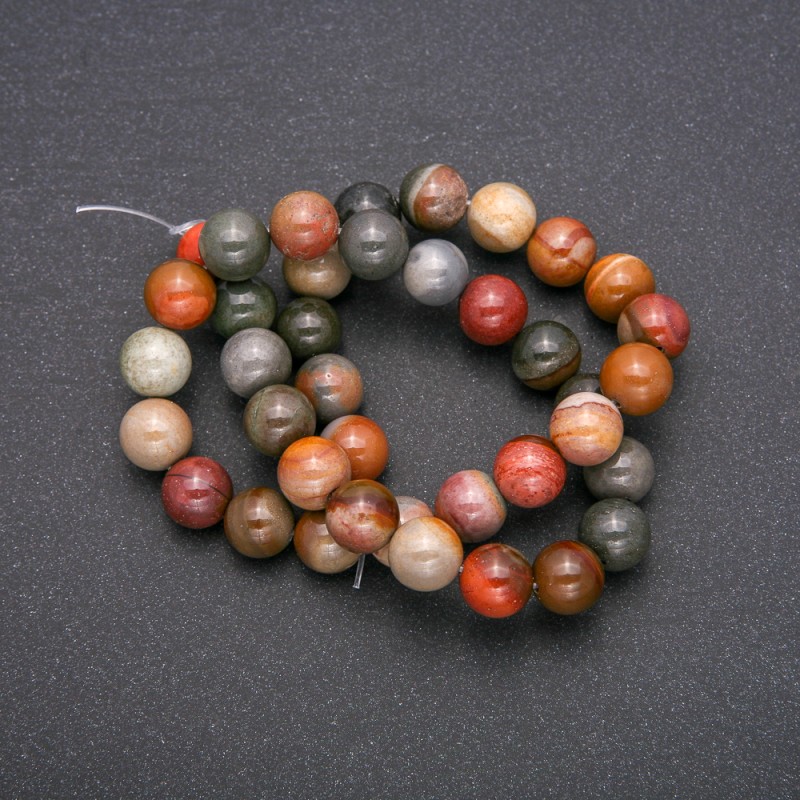 Jasper beads smooth ball on thread, 10mm diameter, 38cm length (+/-)