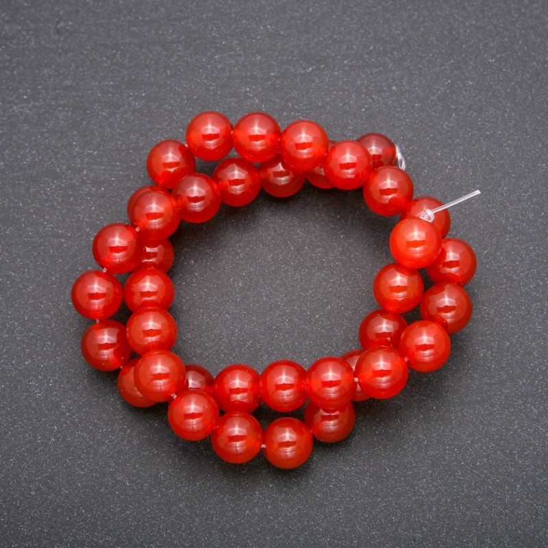 Carnelian Beads Smooth Round Ball on Thread, 10mm Diameter, 38cm Length (+ -)