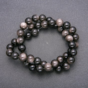 Natural Stone Beads Silver Obsidian Smooth Round Bead 8 mm ± diameter, 38 cm length