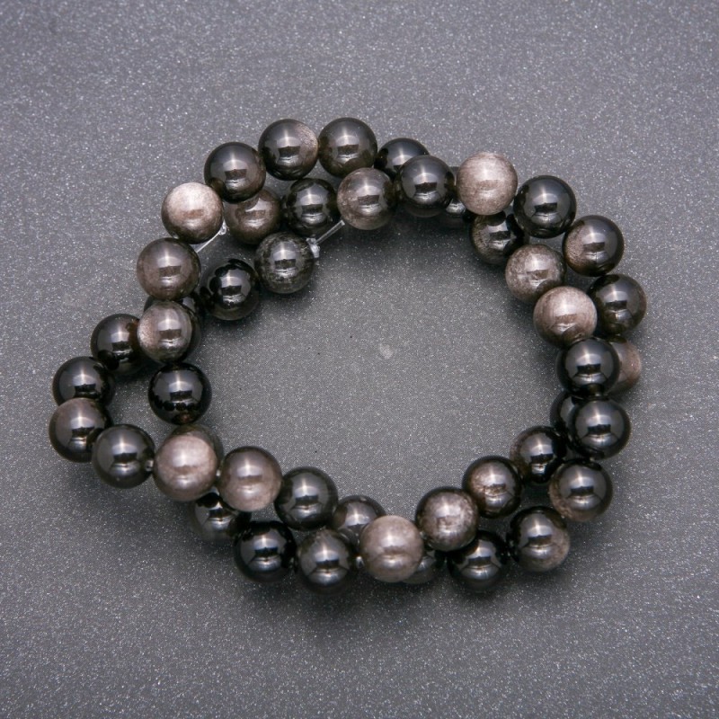 Natural Stone Beads Silver Obsidian Smooth Round Bead 8 mm ± diameter, 38 cm length