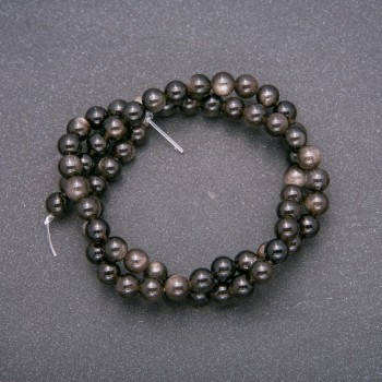 Natural Stone Beads Silver Obsidian Smooth Sphere 6 mm Ø, Length 38 cm