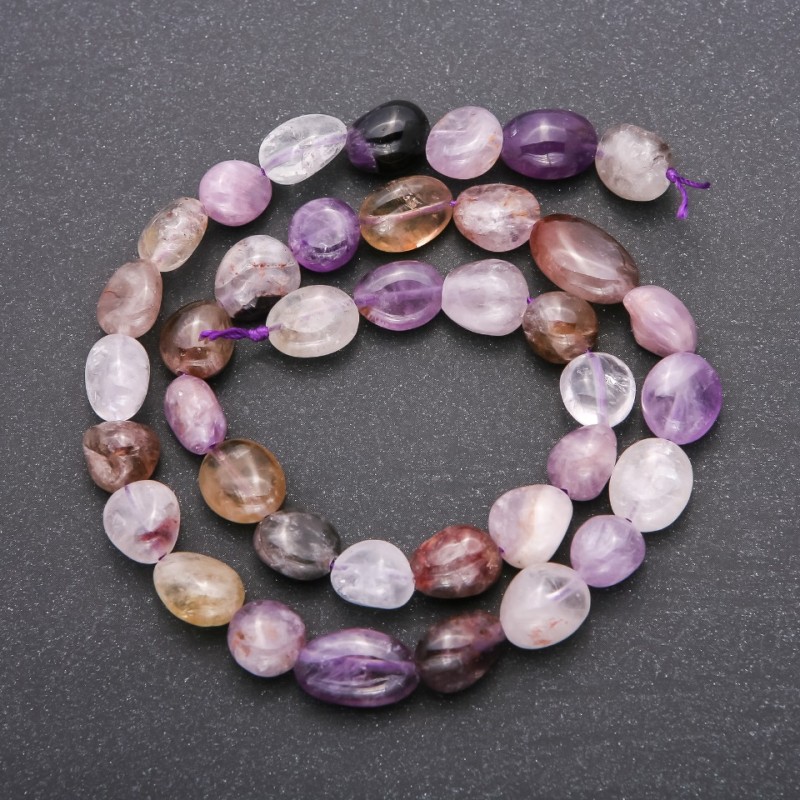 Amethyst Beads on Thread, Natural Stone, Briolette Cut, 9 mm Ø, 38 cm length