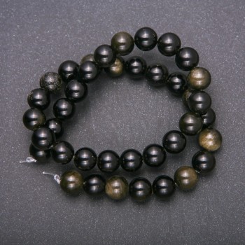 Natural stone beads on thread Sunstone Obsidian smooth round bead 10mm diameter, 38cm length