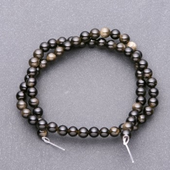 Sunstone Obsidian Beads on Thread Smooth Balls Ø6.5mm, Length 38cm