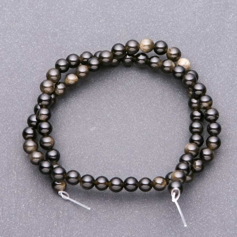 Sunstone Obsidian Beads on Thread Smooth Balls Ø6.5mm, Length 38cm