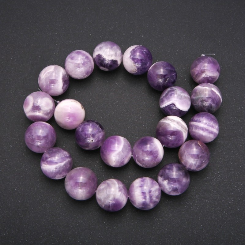 Amethyst Beads on Thread, Smooth Round Bead 18 mm Ø, Thread Length 38 cm