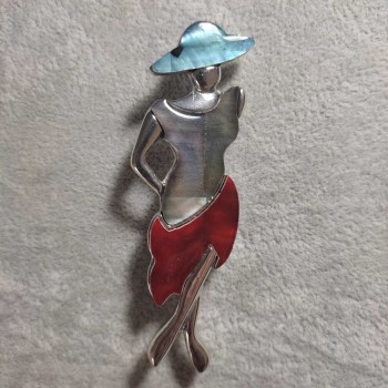 Brooch Pendant Lady with Pearl 80x30mm +