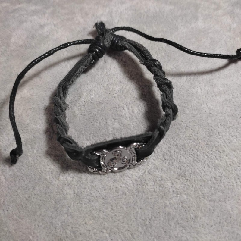 Bracelet with metal insert Assorted, length 18-22 cm, thickness 10 mm Eco leather colour black with pull clasp