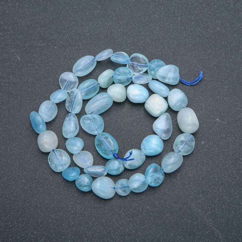 Aquamarine Beads on a Thread, Round Cabochon Beads, 9x12mm, 40cm Length +
