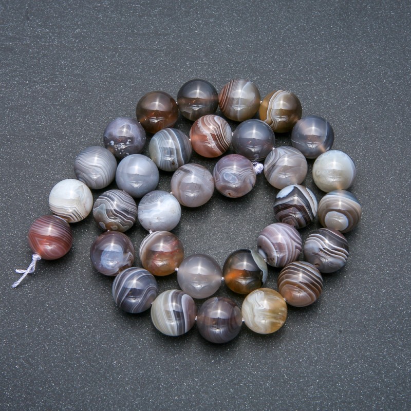 Botswana Agate Beads on Thread Smooth Round 12mm Diameter, 39cm Length