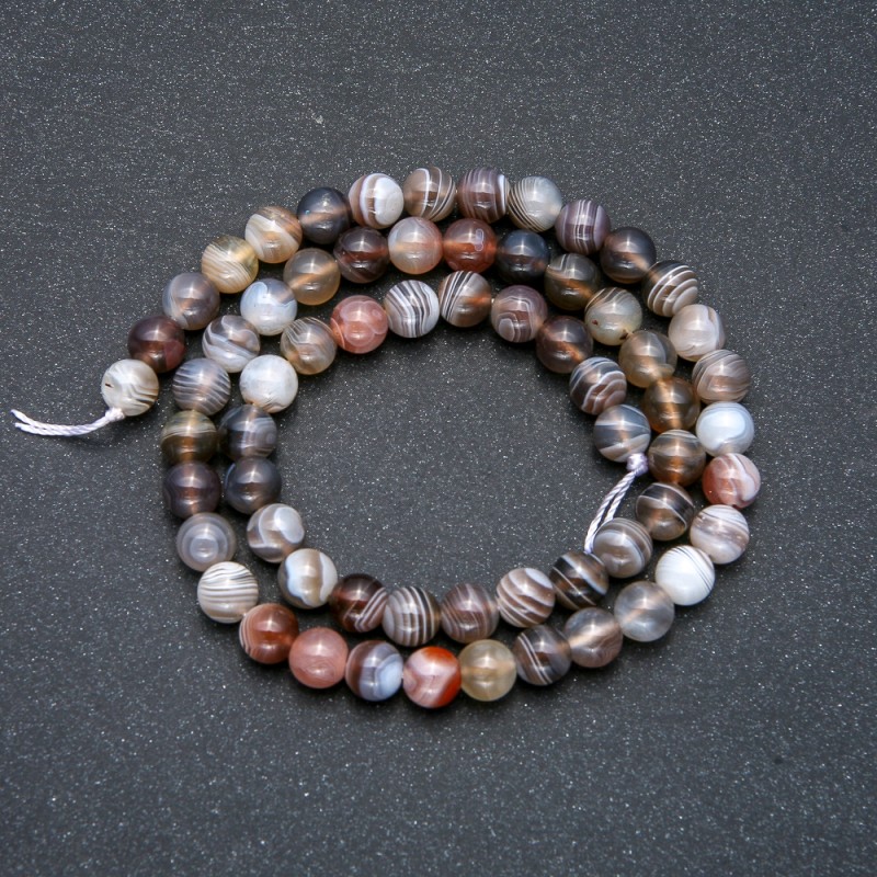 Botswana Agate Beads on Thread 6mm Smooth Ball, 39cm Length