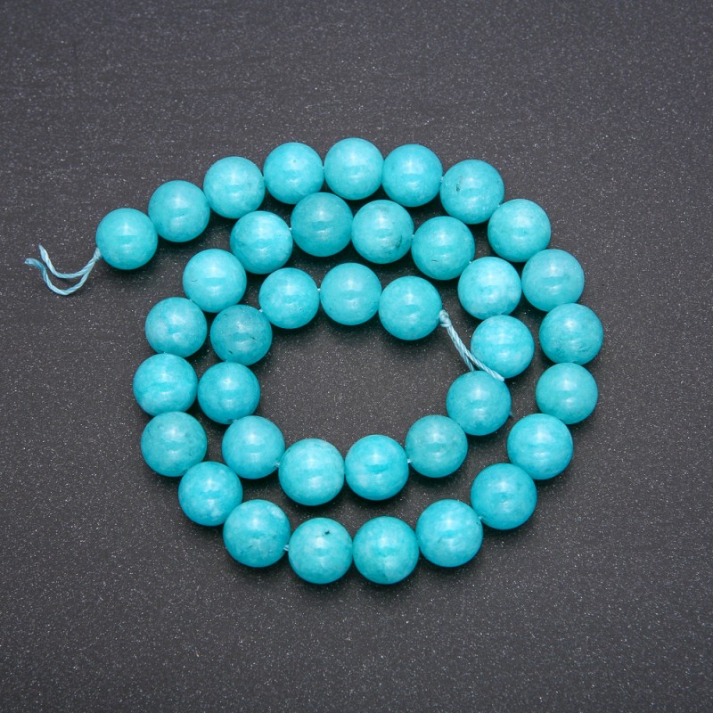Aquamarine Beads, smooth round beads on thread, 10mm diameter, 38cm length (+/-)