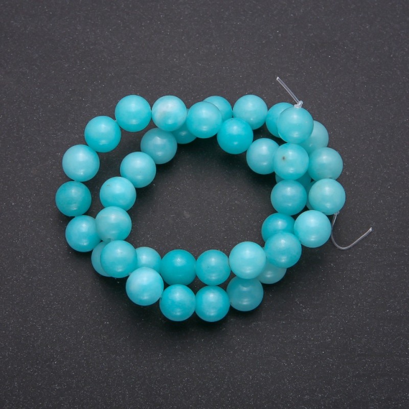 Aquamarine Beads (10 mm) on Thread, Smooth Round Beads, 38 cm Length