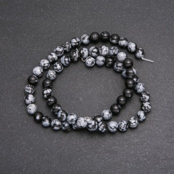 Beads on fishing line Snow Obsidian Apache Tears smooth sphere, diameter 6 (+ -) mm, length 38cm