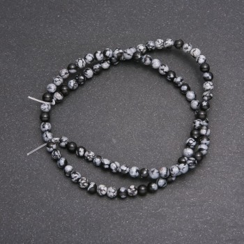 Snow Obsidian Beads on Thread Glass Pearl Smooth Round, 4mm dia (+/-) and 38cm length