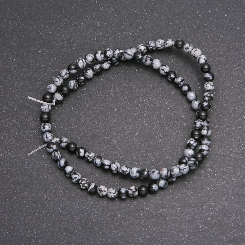 Snow Obsidian Beads on Thread Glass Pearl Smooth Round, 4mm dia (+/-) and 38cm length