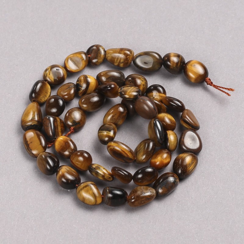 Tiger's Eye Beads on Thread, Faceted 6×8mm, 39cm length