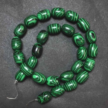 Malachite Beads on Thread (Pressed), 10×14mm diameter +-, length 39cm +